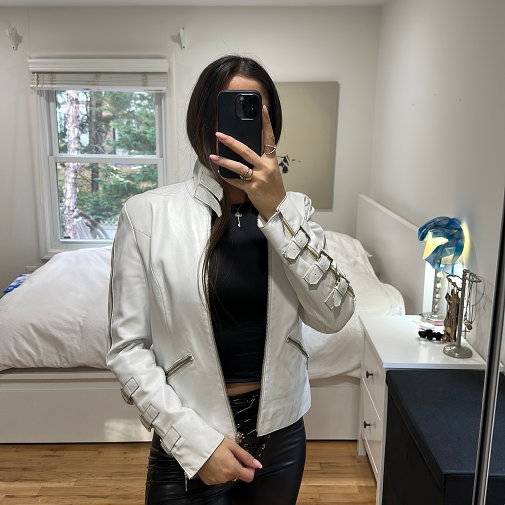 Carla Mosse White Leather Moto Jacket